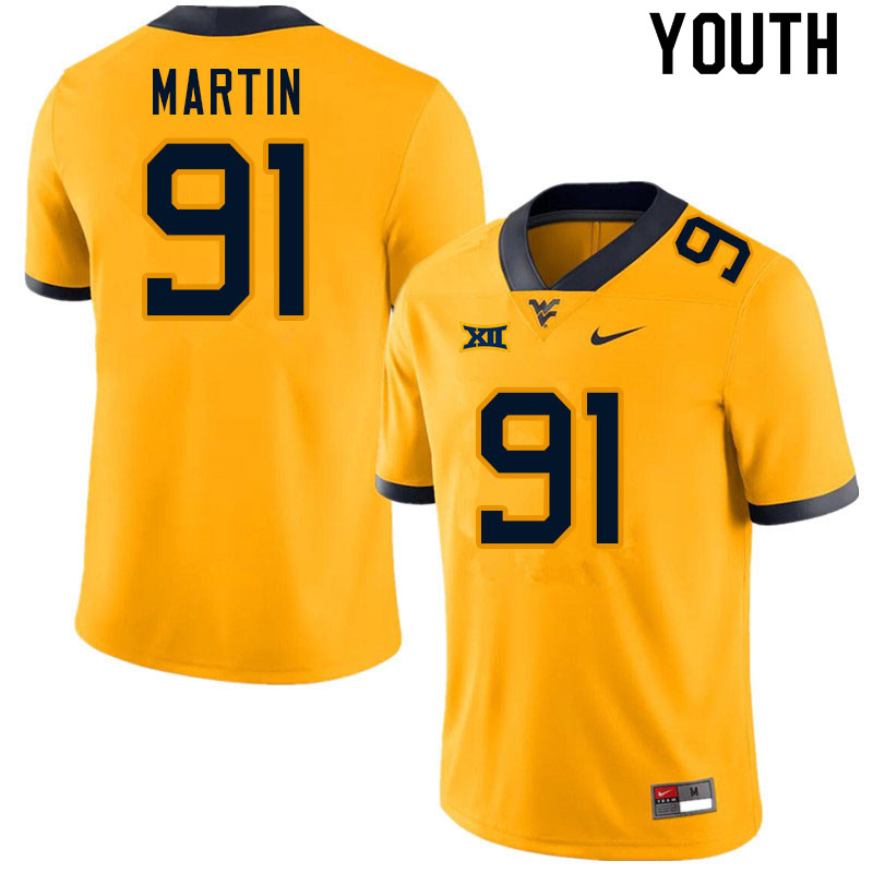 Youth #91 Sean Martin West Virginia Mountaineers College Football Jerseys Sale-Gold